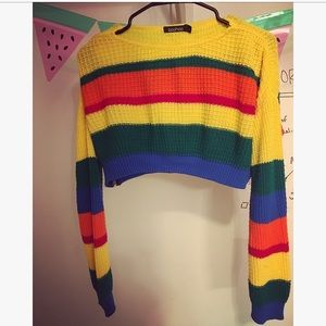 SOLD Boohoo Bright Rainbow Cropped Sweater